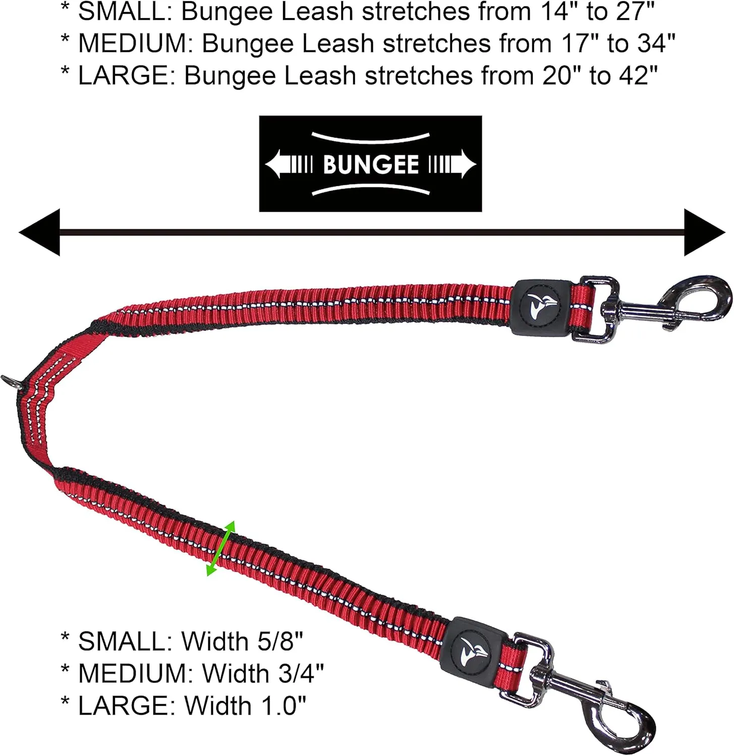 Kruz Double Dog Coupler - KZVX2-03S - Tangle Free Dog Walking and Training Dual Extension Coupler - Comfortable, Shock Absorbing - Reflective Bungee Coupler for Two Dogs - Red - 5/8" x 14"