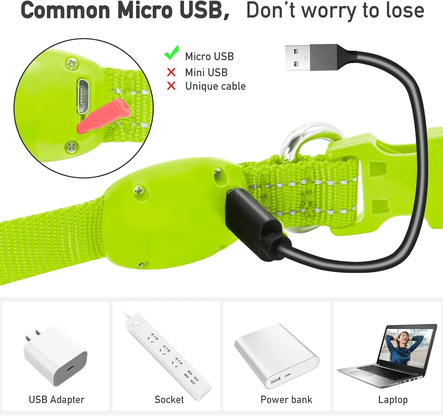 Light Up Dog Collars for Small Medium Large Dogs, Adjustable LED Dog Collar, Rechargeable Soft Glow Collar for Dog Cat Night Walking, Green