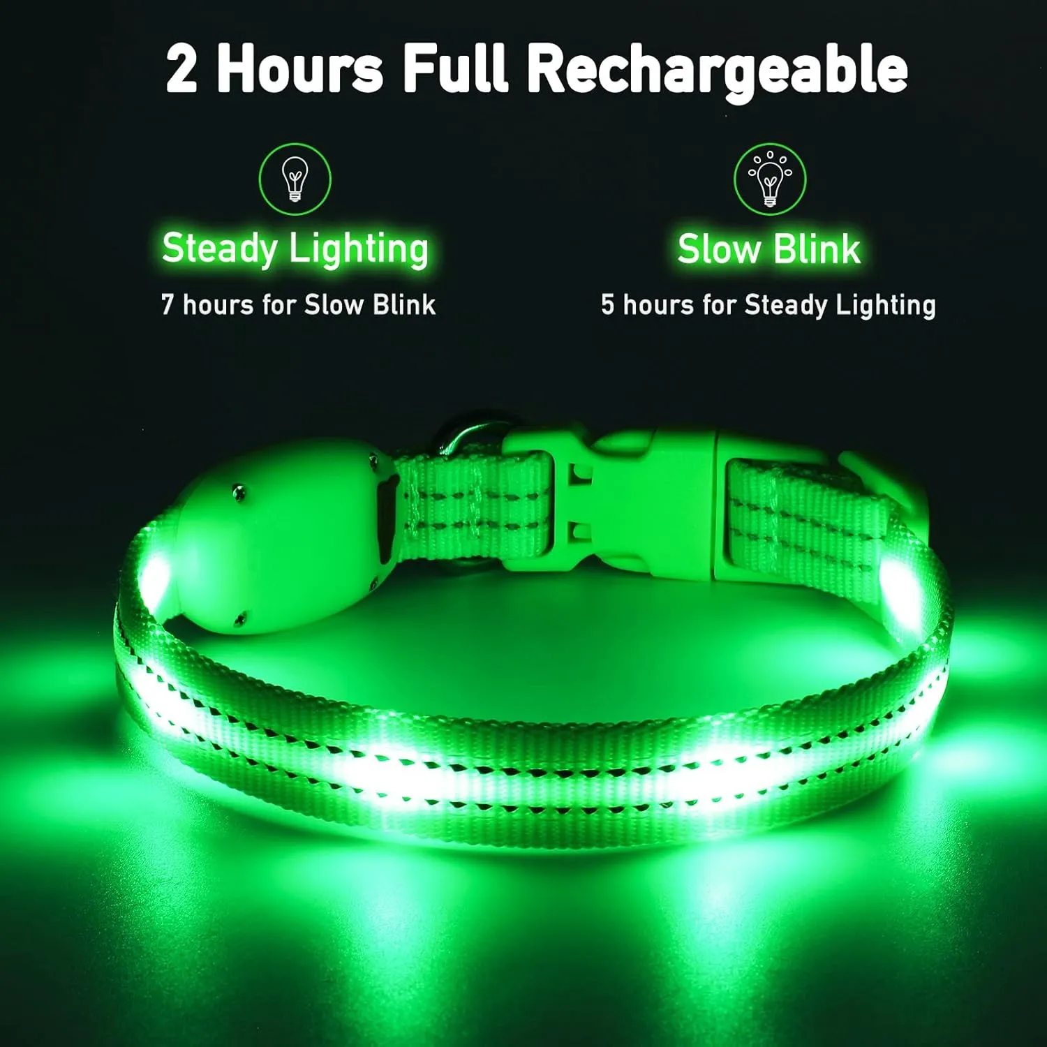 Light Up Dog Collars for Small Medium Large Dogs, Adjustable LED Dog Collar, Rechargeable Soft Glow Collar for Dog Cat Night Walking, Green