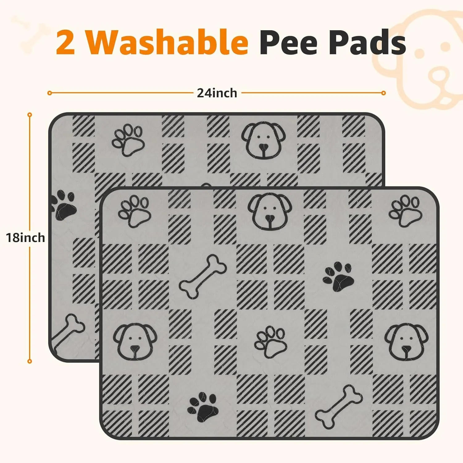 LOOBANI Washable Pee Pads for Dogs: 2 Pack 18"x24" Washable Puppy Pads, Reusable Pee Pads Waterproof Leakproof and Non-Slip Whelping Pads & Potty Training Pad for Floor, Dog Playpen,Crate, Light Brown