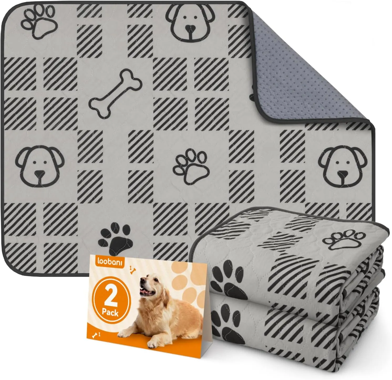 LOOBANI Washable Pee Pads for Dogs: 2 Pack 18"x24" Washable Puppy Pads, Reusable Pee Pads Waterproof Leakproof and Non-Slip Whelping Pads & Potty Training Pad for Floor, Dog Playpen,Crate, Light Brown