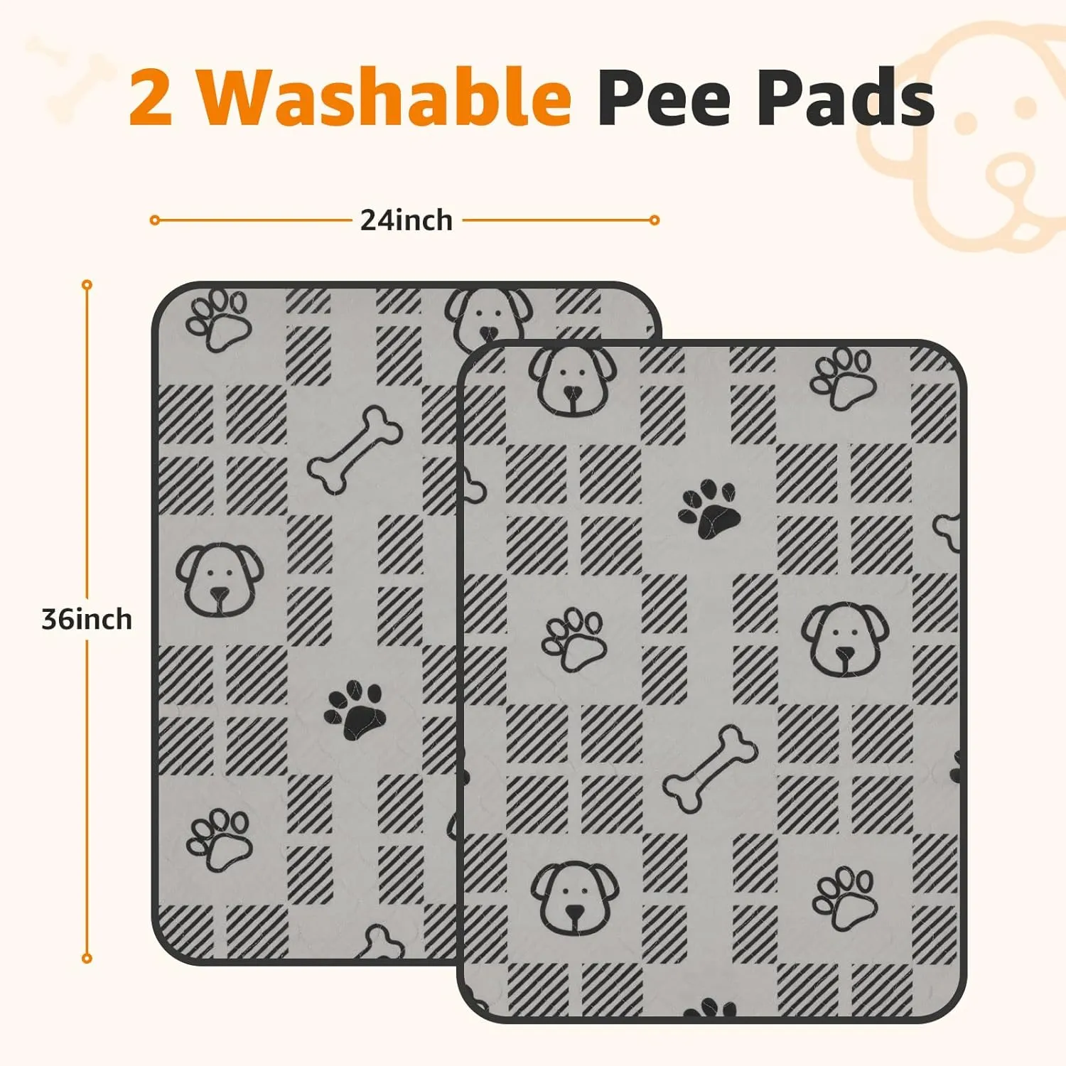 LOOBANI Washable Pee Pads for Dogs: 2 Pack 24"x36" Washable Puppy Pads, Reusable Pee Pads Waterproof Leakproof and Non-Slip Whelping Pads & Potty Training Pad for Floor, Dog Playpen,Crate, Light Brown