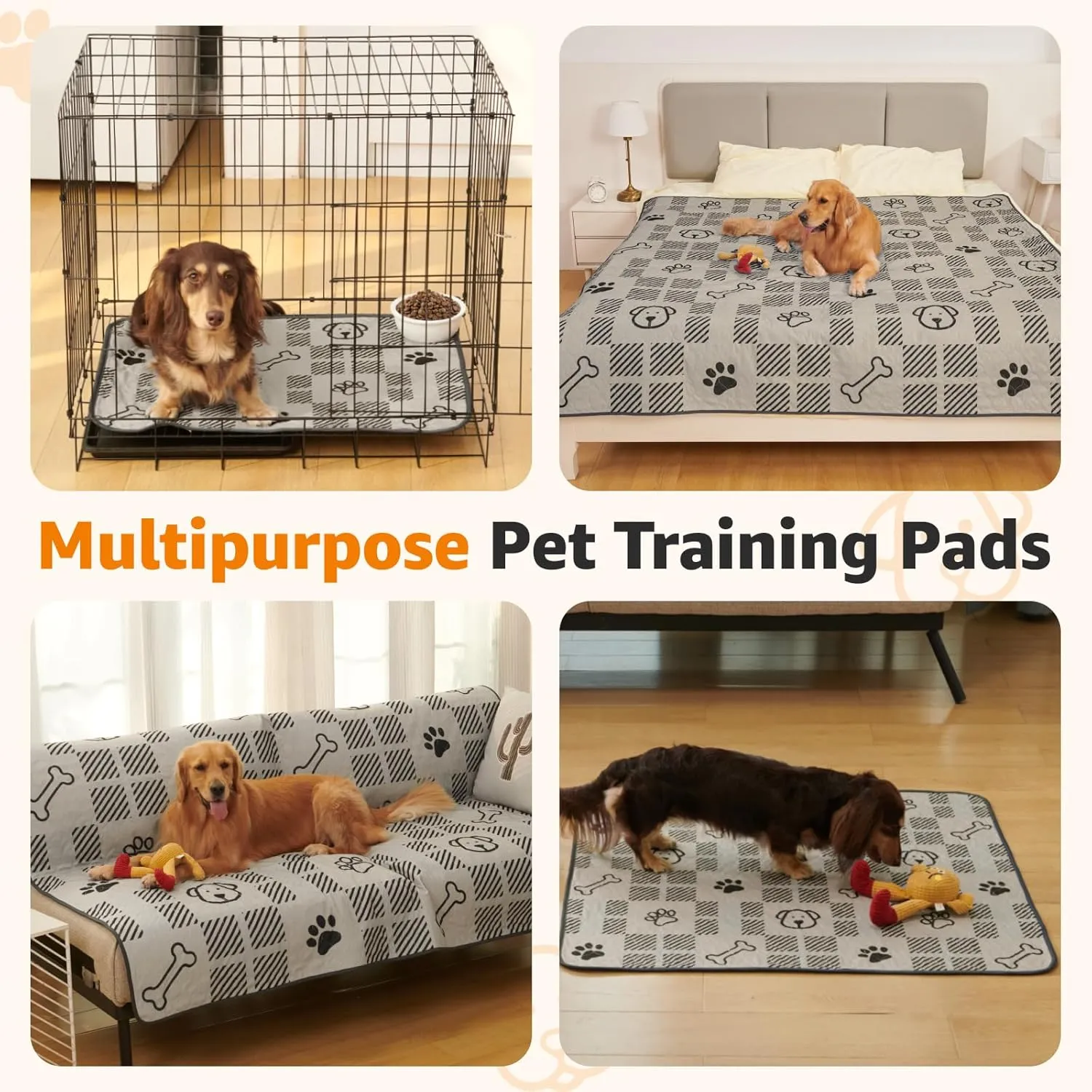 LOOBANI Washable Pee Pads for Dogs: 2 Pack 24"x36" Washable Puppy Pads, Reusable Pee Pads Waterproof Leakproof and Non-Slip Whelping Pads & Potty Training Pad for Floor, Dog Playpen,Crate, Light Brown