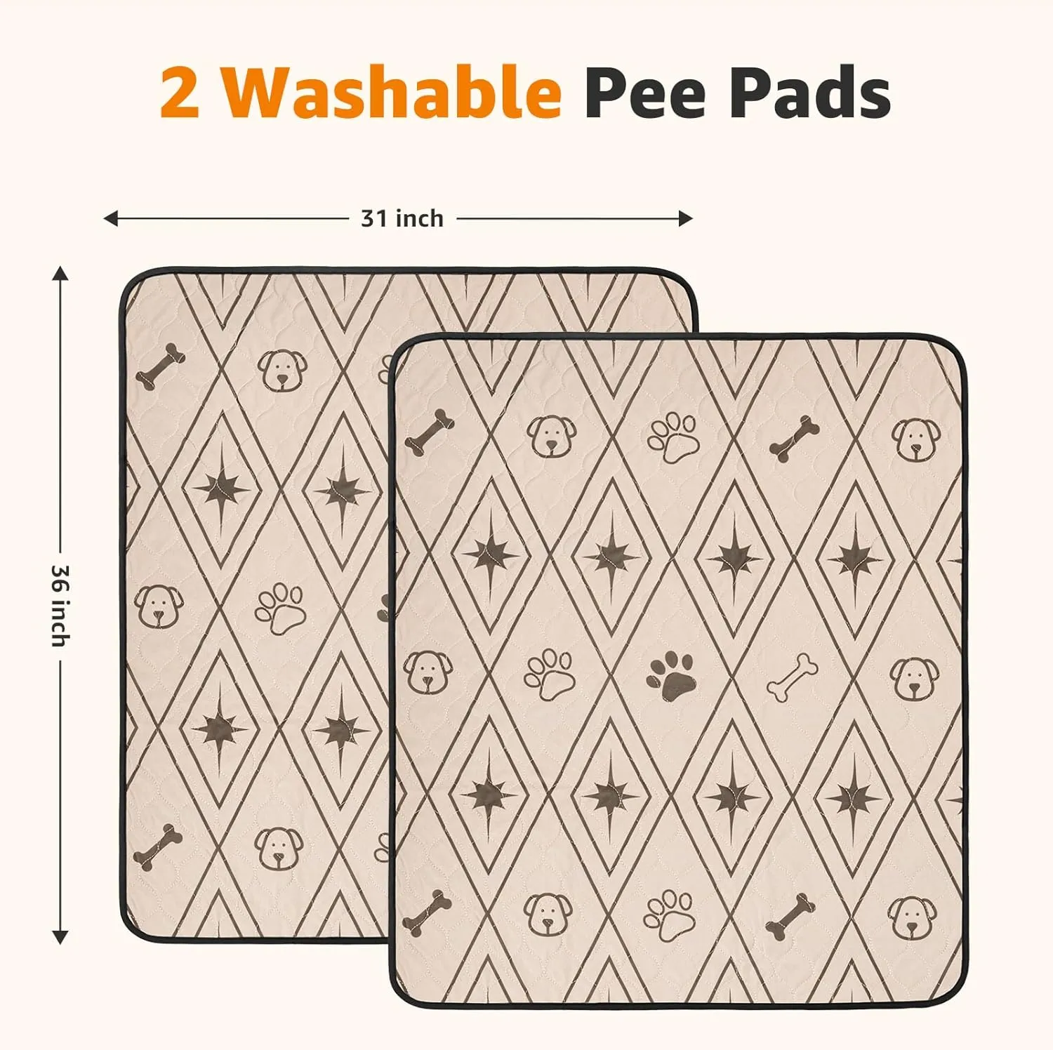 LOOBANI Washable Pee Pads for Dogs: 2 Pack 31"x36" Washable Puppy Pads, Reusable Pee Pads Waterproof & Leakproof Non-Slip Whelping Pee Pads & Potty Training Pad for Floor, Dog Playpen,Crate, Brown