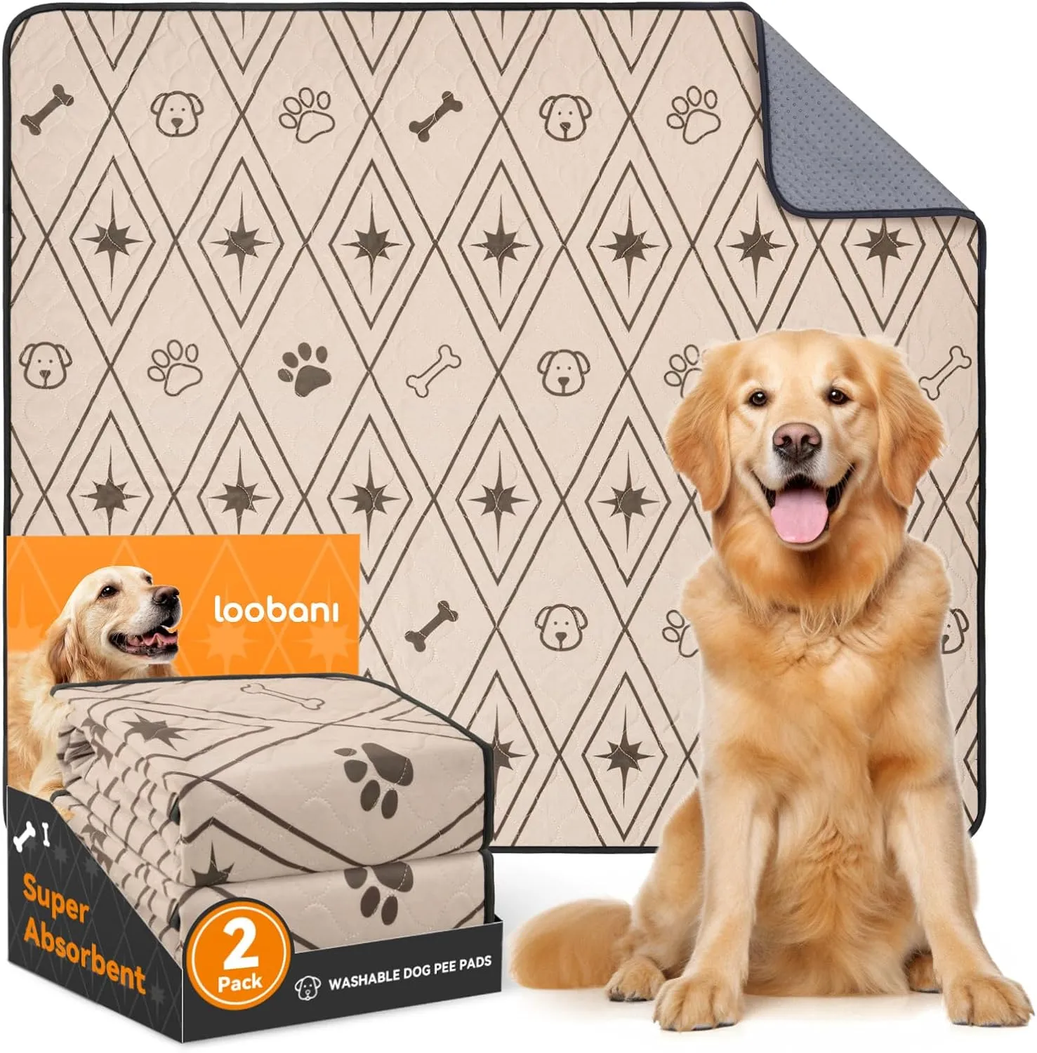 LOOBANI Washable Pee Pads for Dogs: 2 Pack 31"x36" Washable Puppy Pads, Reusable Pee Pads Waterproof & Leakproof Non-Slip Whelping Pee Pads & Potty Training Pad for Floor, Dog Playpen,Crate, Brown