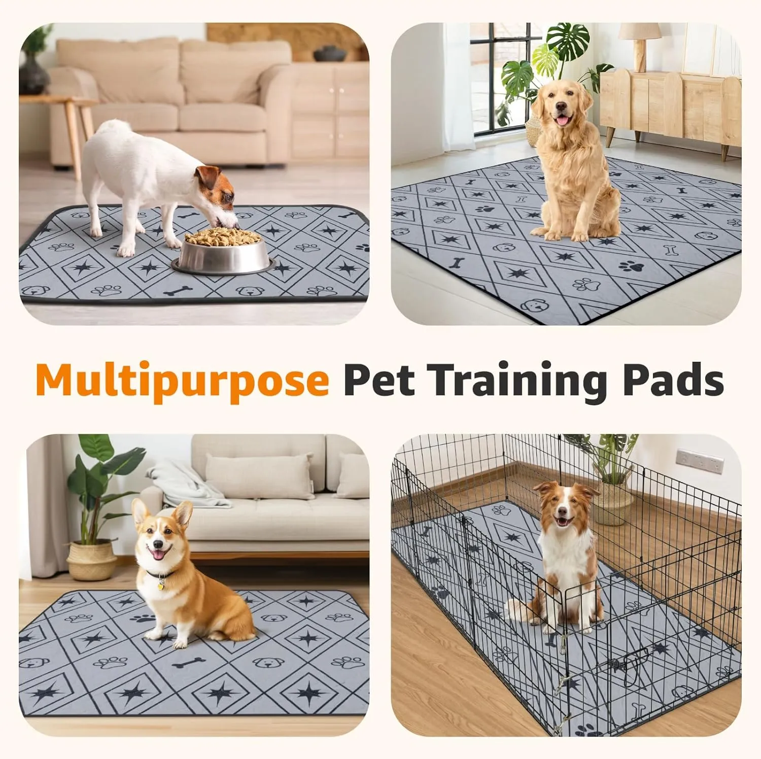 LOOBANI Washable Pee Pads for Dogs: 2 Pack 31"x36" Washable Puppy Pads, Reusable Pee Pads Waterproof & Leakproof Non-Slip Whelping Pee Pads & Potty Training Pad for Floor, Dog Playpen,Crate, Grey
