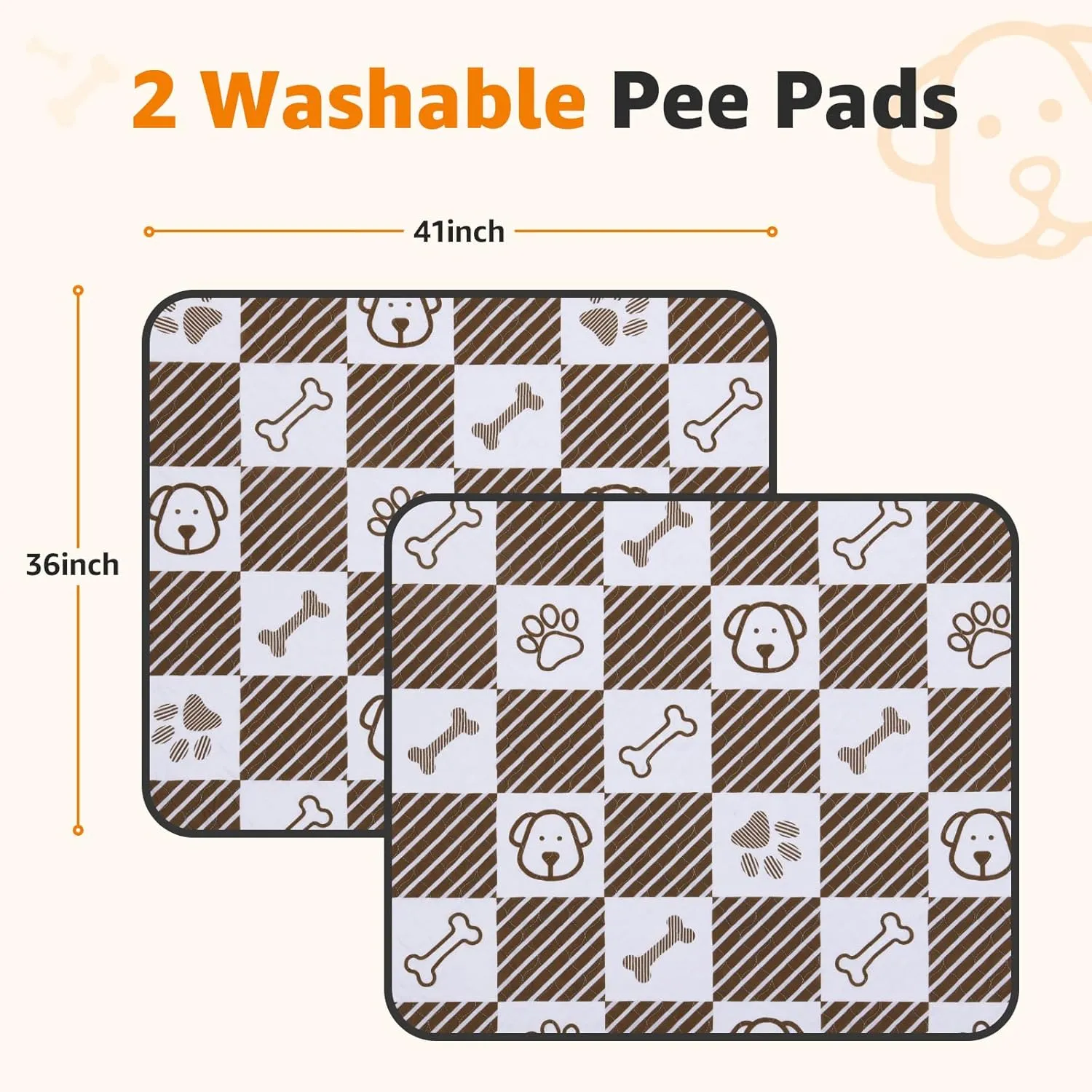 LOOBANI Washable Pee Pads for Dogs: 2 Pack 36"x41" Washable Puppy Pads, Reusable Pee Pads Waterproof Leakproof and Non-Slip Whelping Pads & Potty Training Pad for Floor, Dog Playpen,CrateCoffee