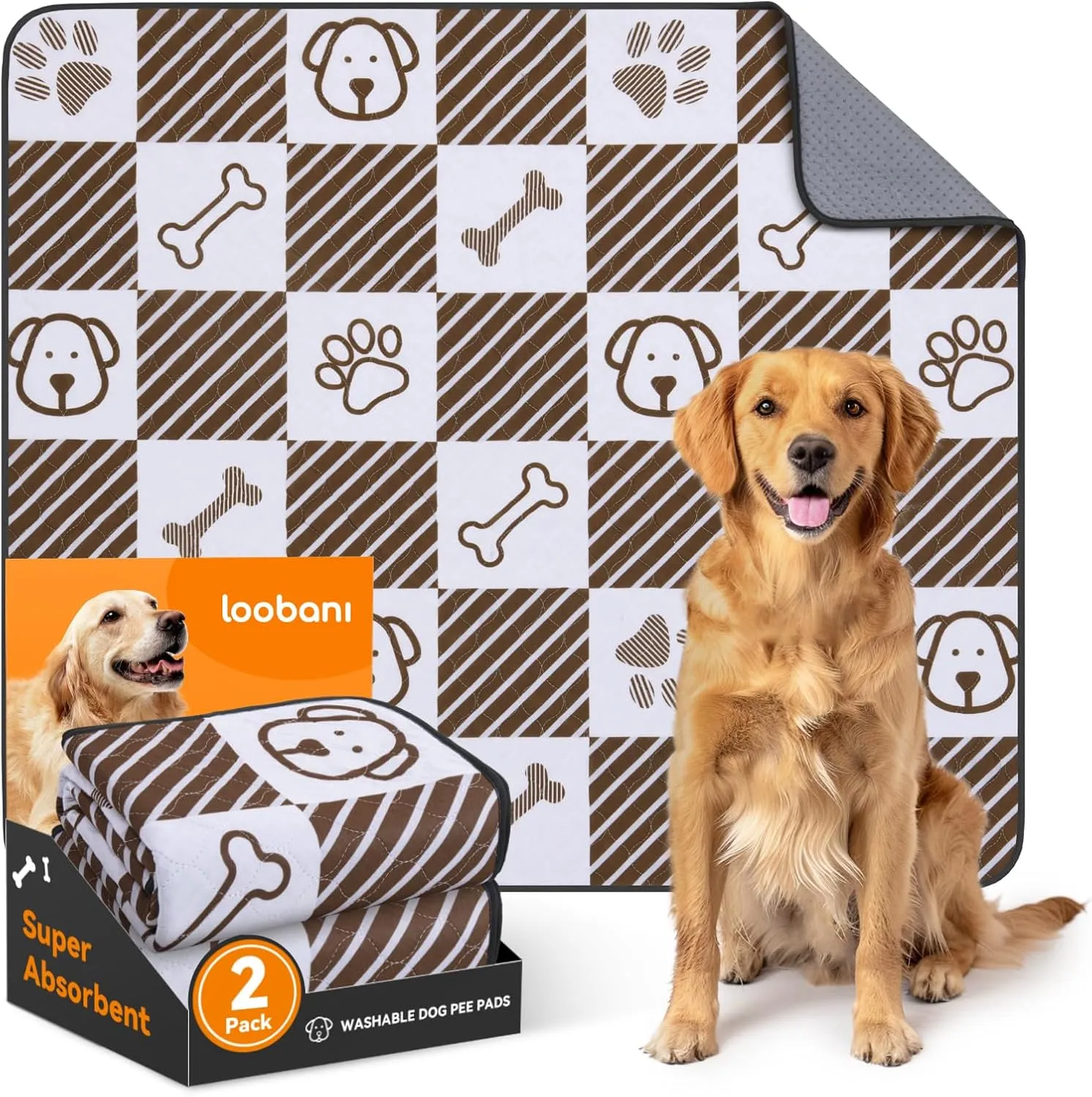 LOOBANI Washable Pee Pads for Dogs: 2 Pack 36"x41" Washable Puppy Pads, Reusable Pee Pads Waterproof Leakproof and Non-Slip Whelping Pads & Potty Training Pad for Floor, Dog Playpen,CrateCoffee