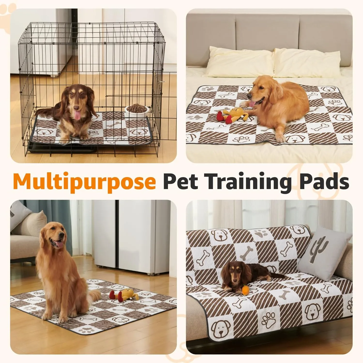 LOOBANI Washable Pee Pads for Dogs: 2 Pack 36"x41" Washable Puppy Pads, Reusable Pee Pads Waterproof Leakproof and Non-Slip Whelping Pads & Potty Training Pad for Floor, Dog Playpen,CrateCoffee