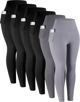 LZYVOO Leggings with Pockets for Women, 6 Packs Soft High Waisted Tummy Control Workout Yoga Pants
