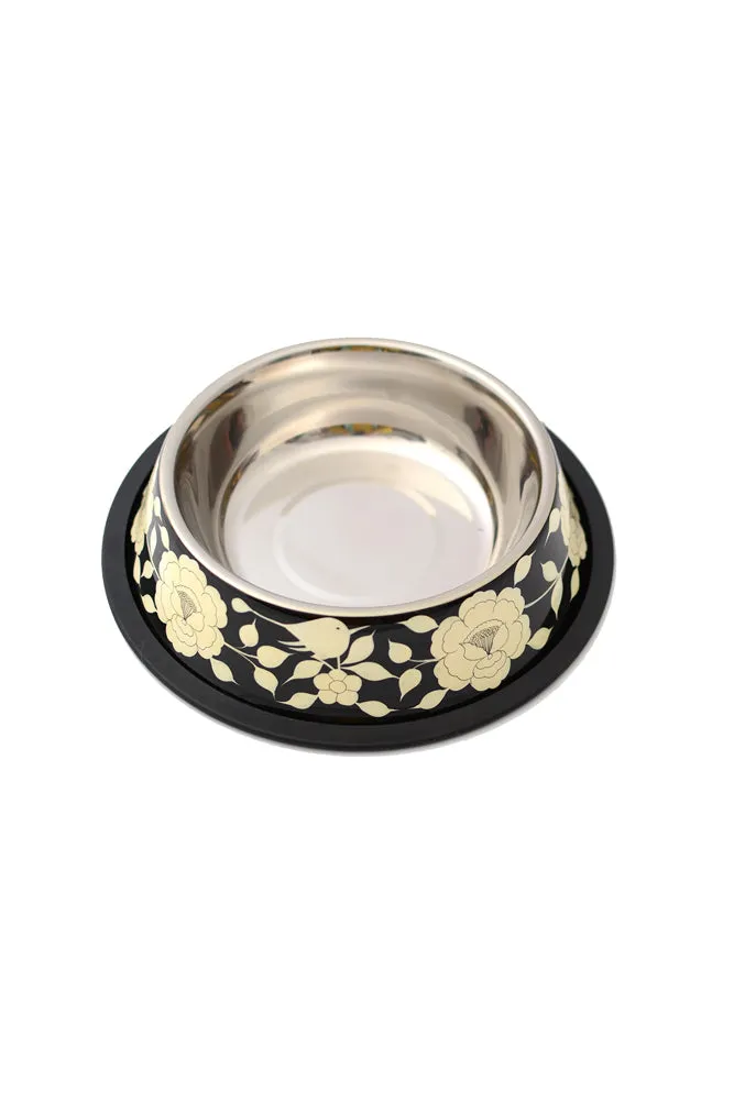 Monochrome Floral Stainless Steel Dog Bowl