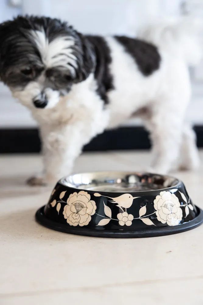 Monochrome Floral Stainless Steel Dog Bowl
