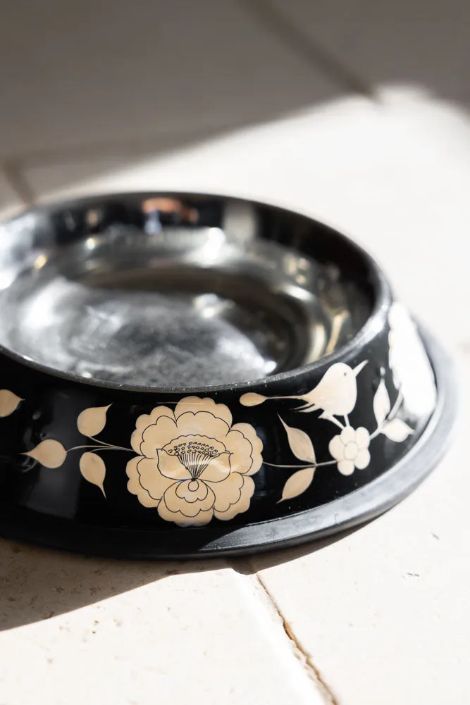 Monochrome Floral Stainless Steel Dog Bowl