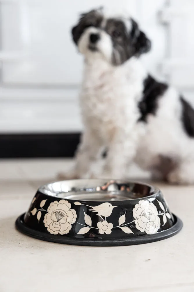 Monochrome Floral Stainless Steel Dog Bowl