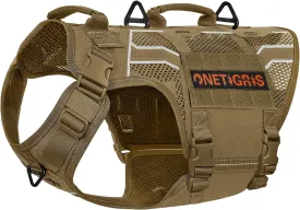 OneTigris Tactical Dog Harness for Large Dogs, Adjustable Tactical Dog Harness with Handles, Reflective Vest Heavy Duty & Breathable Military Assistance Vest with No Pull Buckle, Brown