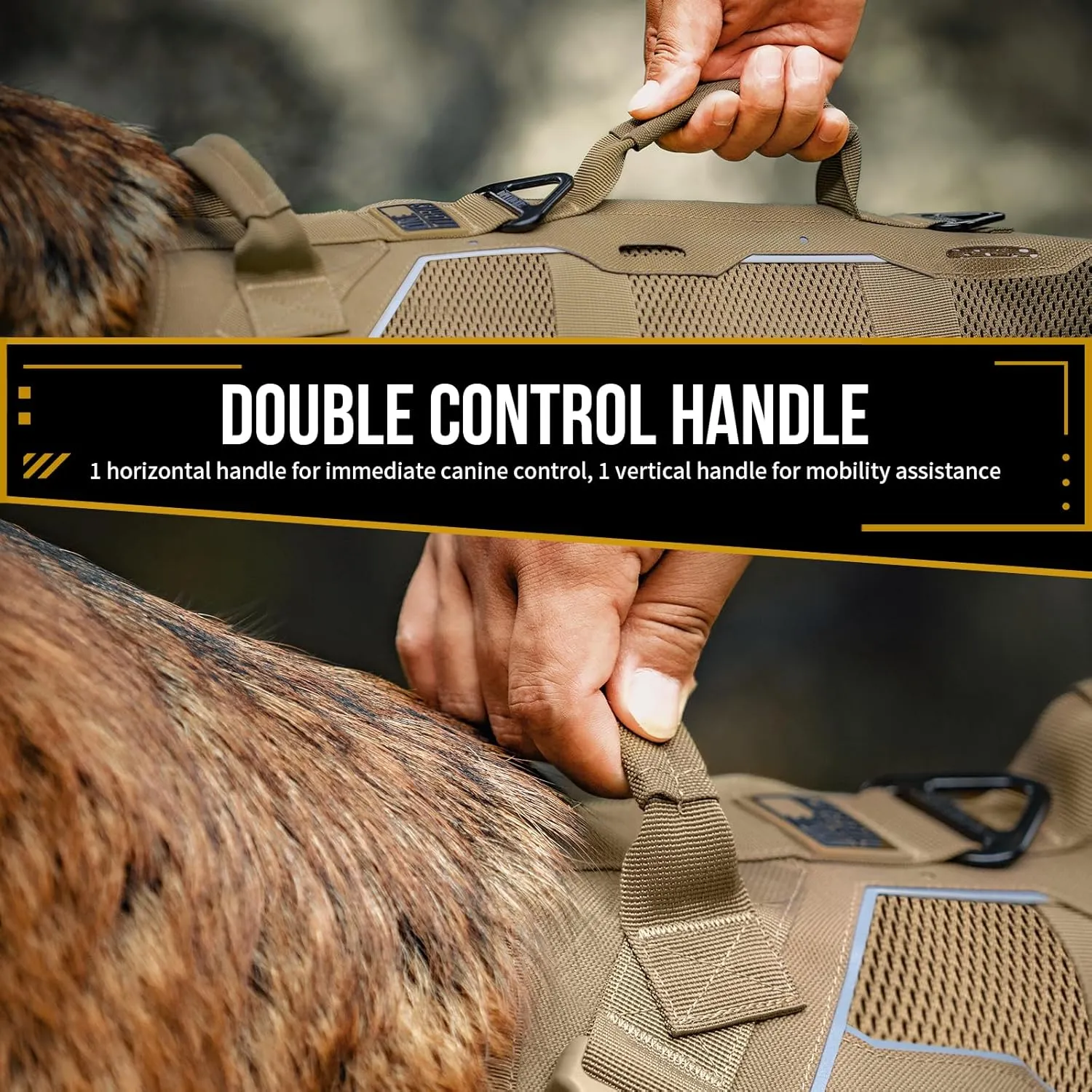 OneTigris Tactical Dog Harness for Large Dogs, Adjustable Tactical Dog Harness with Handles, Reflective Vest Heavy Duty & Breathable Military Assistance Vest with No Pull Buckle, Brown