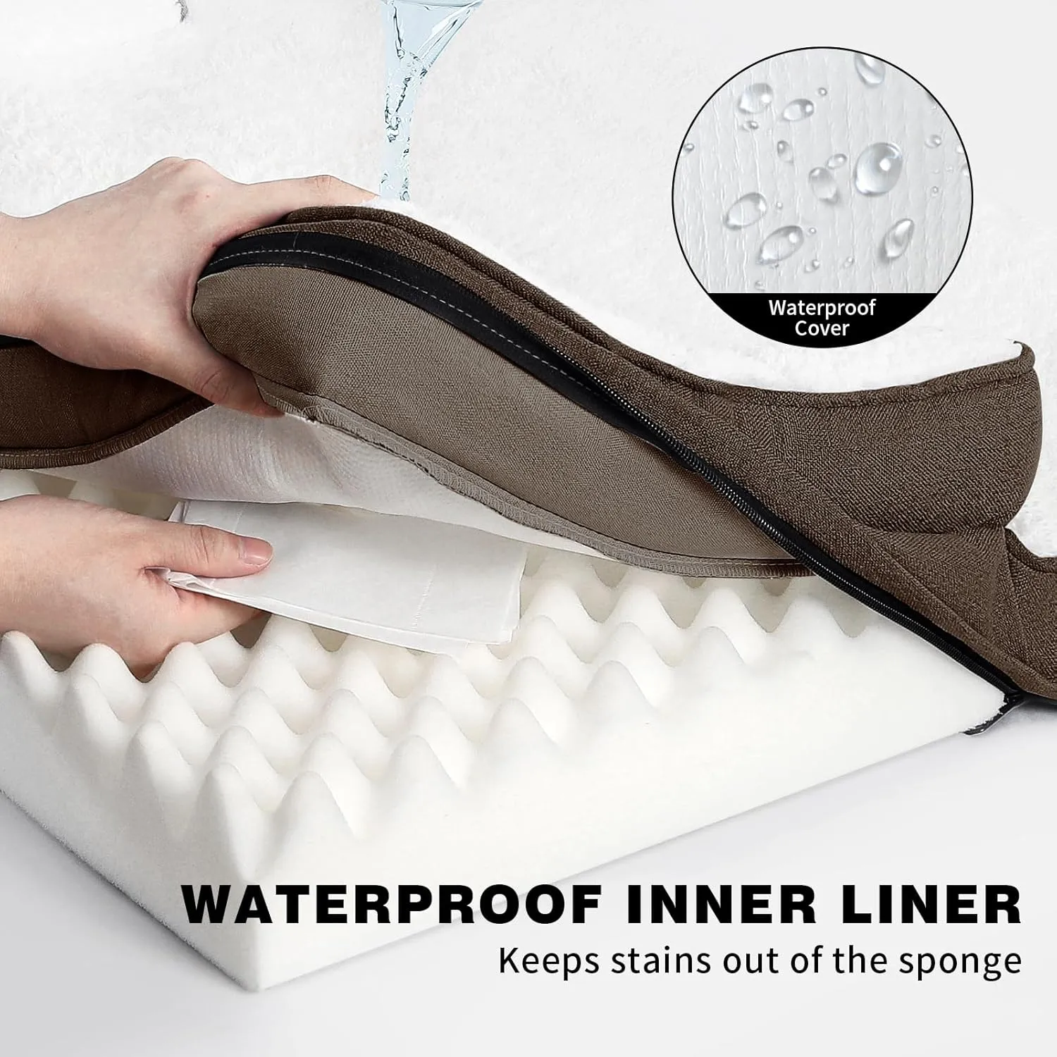 Orthopedic Dog Bed for Extra Large Dogs, Waterproof Memory Foam Dog Bolster Couch Beds, Washable Plush Faux Fur Dog Sofa Bed with Removable Cover & Anti-Slip Bottom, Darkbrown