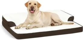 Orthopedic Dog Bed for Extra Large Dogs, Waterproof Memory Foam Dog Bolster Couch Beds, Washable Plush Faux Fur Dog Sofa Bed with Removable Cover & Anti-Slip Bottom, Darkbrown