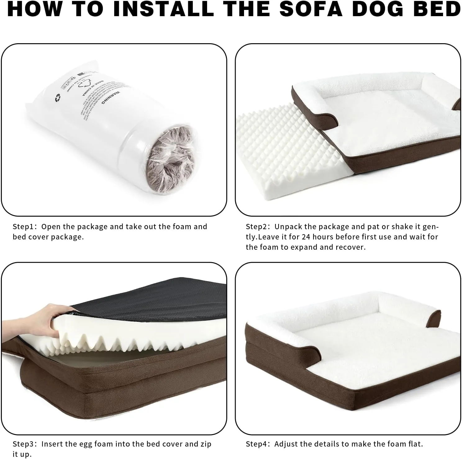 Orthopedic Dog Bed for Extra Large Dogs, Waterproof Memory Foam Dog Bolster Couch Beds, Washable Plush Faux Fur Dog Sofa Bed with Removable Cover & Anti-Slip Bottom, Darkbrown