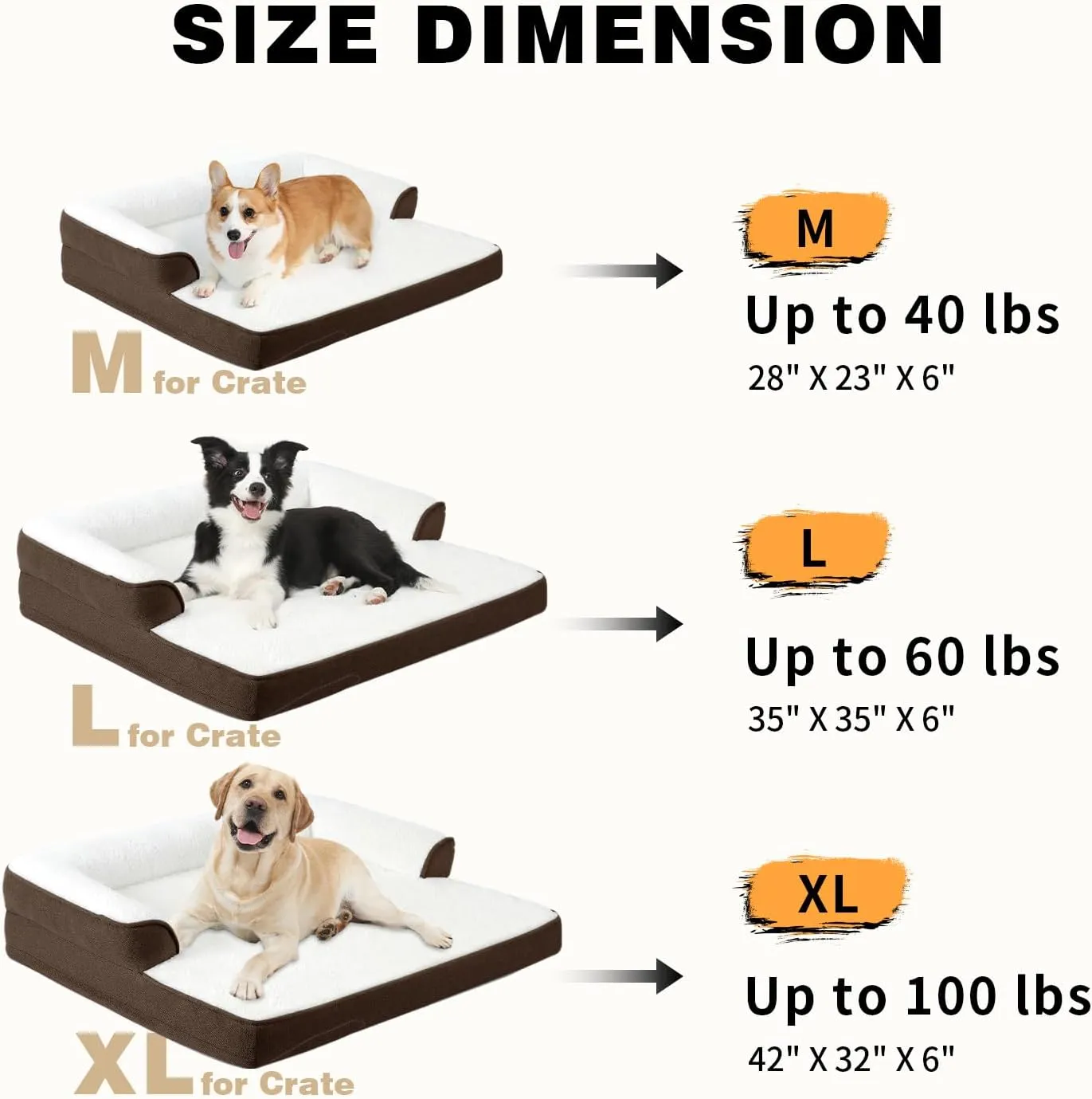 Orthopedic Dog Bed for Extra Large Dogs, Waterproof Memory Foam Dog Bolster Couch Beds, Washable Plush Faux Fur Dog Sofa Bed with Removable Cover & Anti-Slip Bottom, Darkbrown