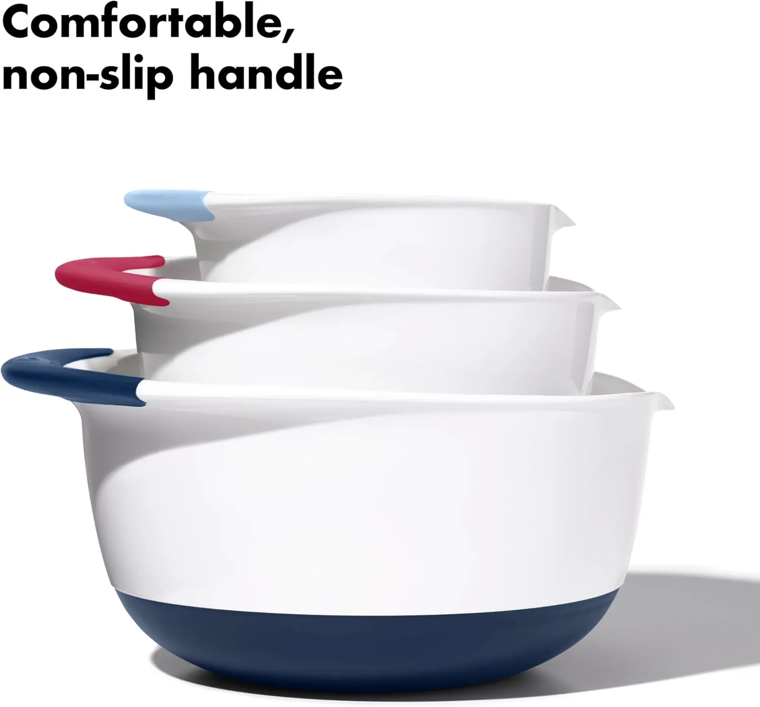 OXO,plastic Good Grips 3-Piece Mixing Bowl Set  Blueberry, Jam & Seltzer Handles,4.7 LITERS, Large