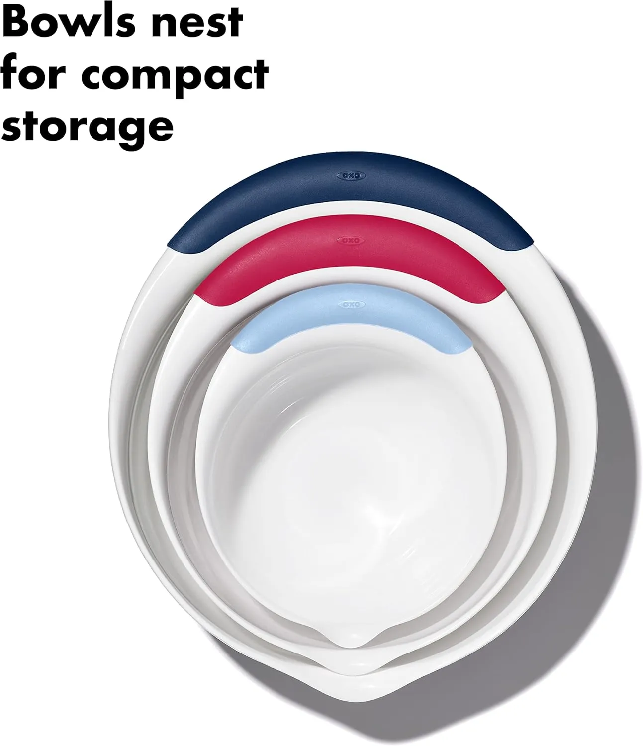OXO,plastic Good Grips 3-Piece Mixing Bowl Set  Blueberry, Jam & Seltzer Handles,4.7 LITERS, Large