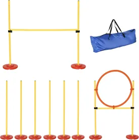 PawHut 3PCs Dog Agility Training Equipment, Outdoor Obstacle Course Starter Kit with Hoop, Hurdle, Weave Poles and Carrying Bag