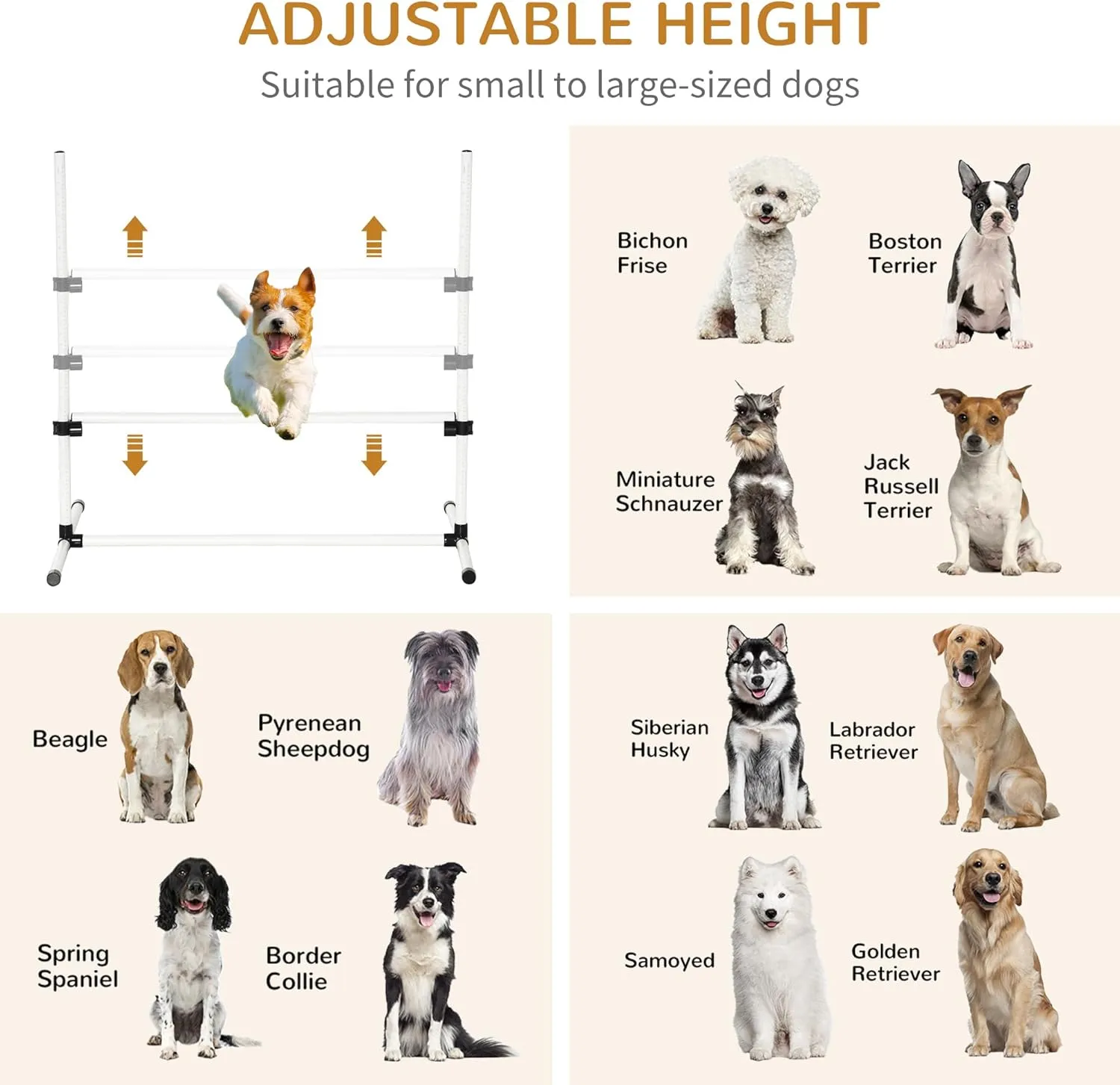PawHut 4 Piece Dog Agility Training Equipment for Dog Agility Course with Adjustable Height Jump Bars, Included Carry Bag, & Displacing Top Bar, White