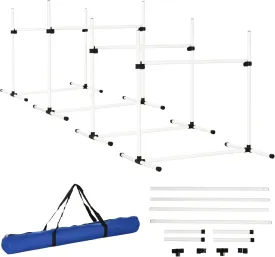 PawHut 4 Piece Dog Agility Training Equipment for Dog Agility Course with Adjustable Height Jump Bars, Included Carry Bag, & Displacing Top Bar, White