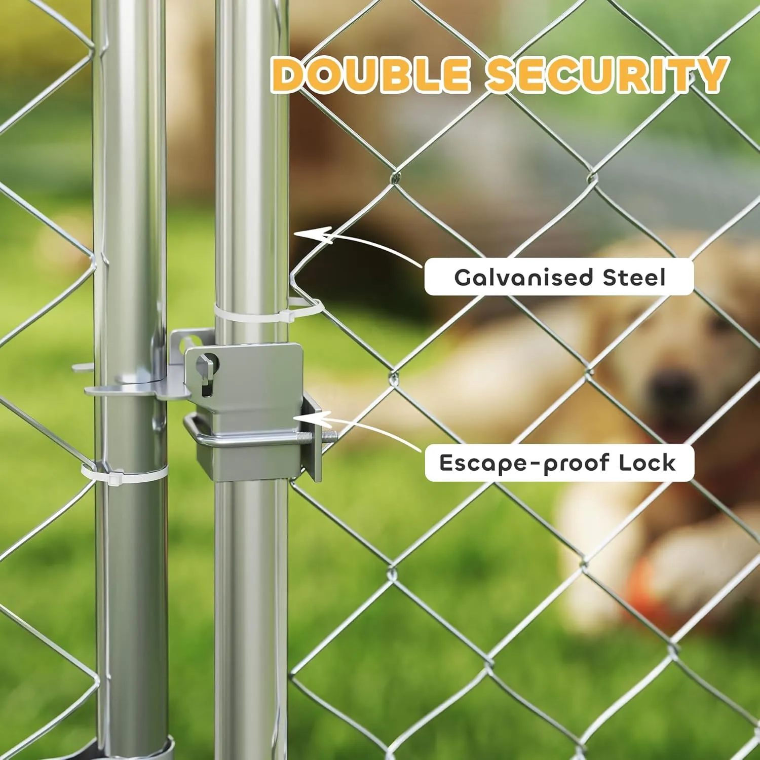 PawHut Outdoor Dog Kennel, 19.7' x 7.5' x 7.5', Heavy Duty Large Dog Kennel Outside with Adjustable & Rotatable Bowl Rack, Waterproof Roof, Galvanized Chain Link Dog Enclosure with Secure Lock