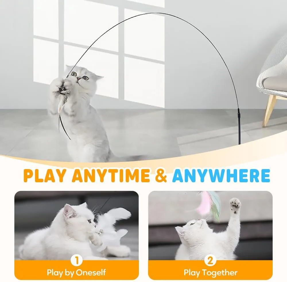 Puff Pet MeowMastery Toy,MeowMastery Cat Toy,Meow Mastery Teaser Wand - with 4 Types of Replacement Feathers,Interactive Cat Teaser,Exercise and Entertainment for Active Felines (Green,A B)