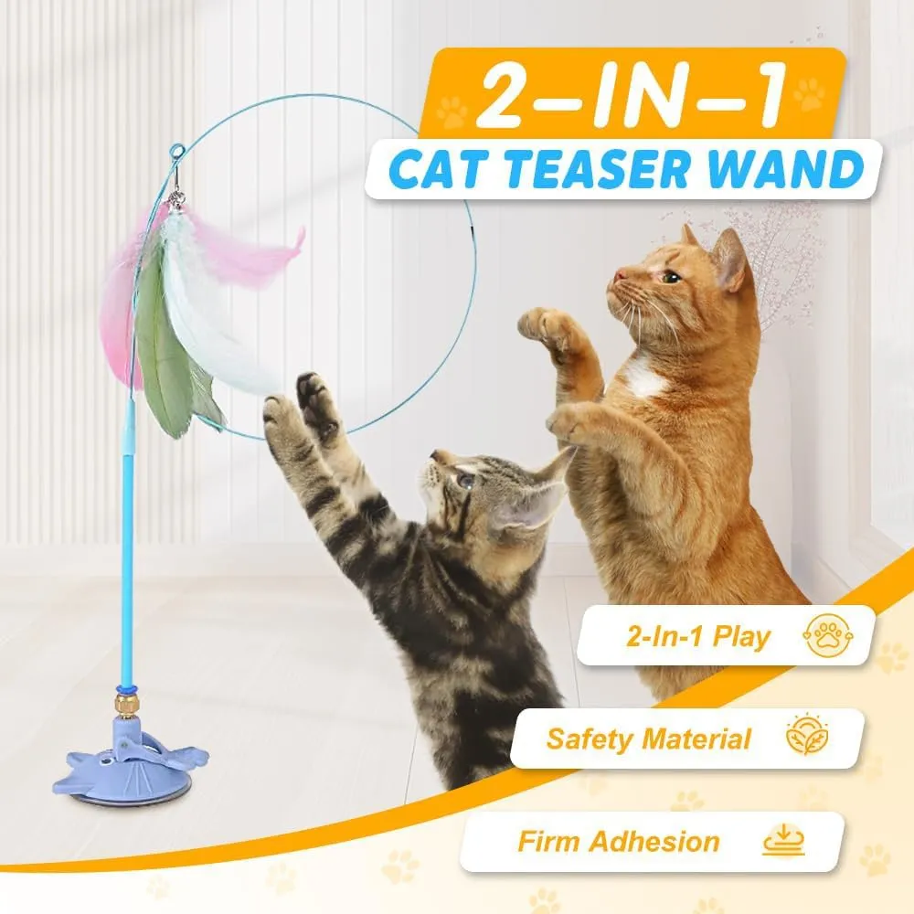 Puff Pet MeowMastery Toy,MeowMastery Cat Toy,Meow Mastery Teaser Wand - with 4 Types of Replacement Feathers,Interactive Cat Teaser,Exercise and Entertainment for Active Felines (Green,A B)