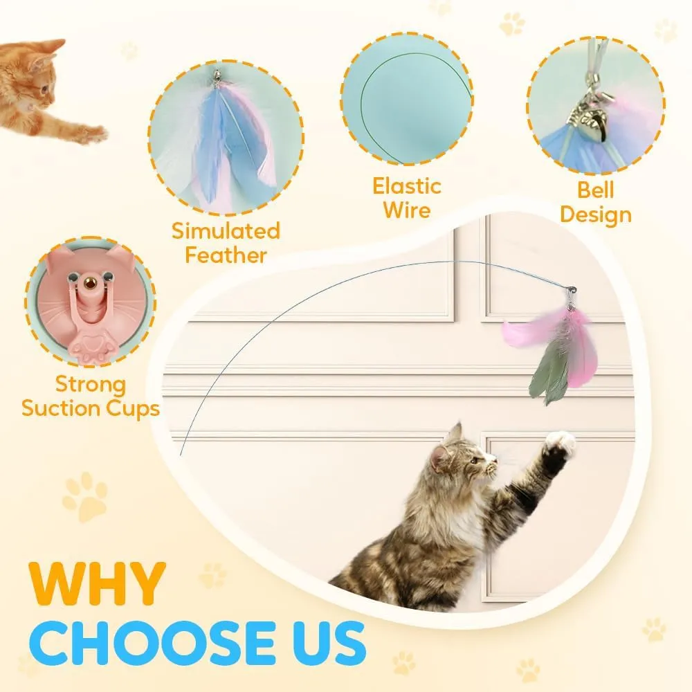 Puff Pet MeowMastery Toy,MeowMastery Cat Toy,Meow Mastery Teaser Wand - with 4 Types of Replacement Feathers,Interactive Cat Teaser,Exercise and Entertainment for Active Felines (Green,A B)