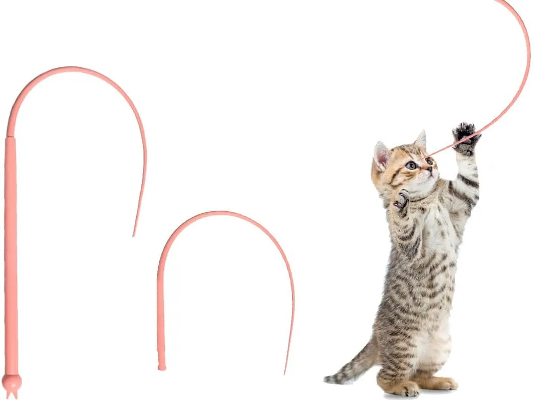 ROHOME Interactive Cat Toys, Mouse-Tail Wand Toy for Cats, Silicone Cat Toy Teaser Wand, Safe with Natural Predator Mimicking Movements Pink