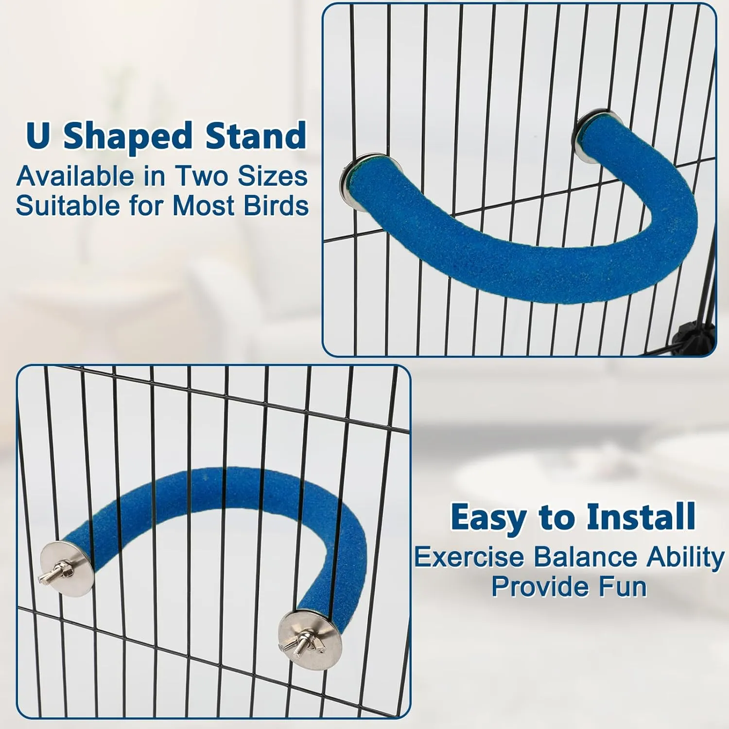 RYPET Parrot Perch Rough-surfaced - Quartz Sands Bird Cage Perches for Medium to Large Bird, U Shape Large