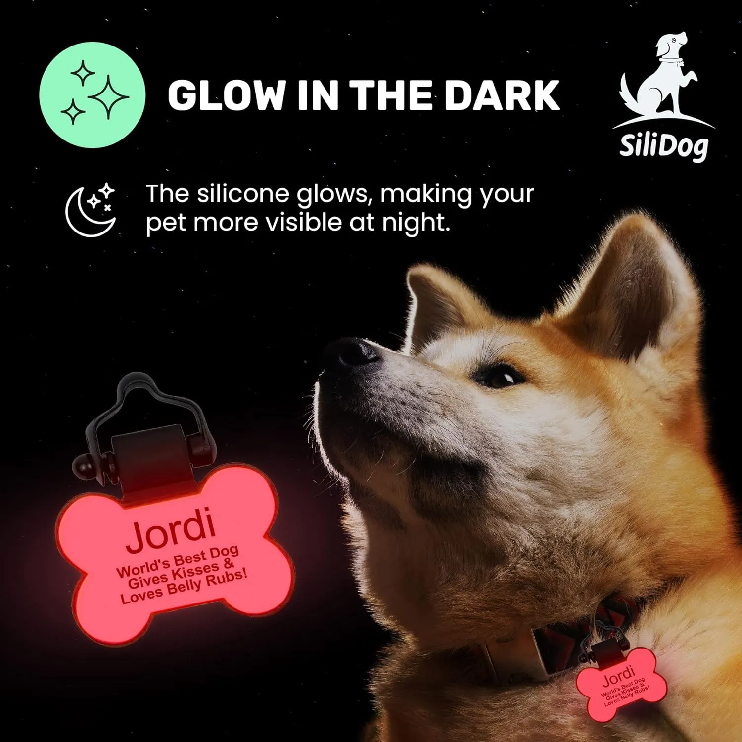 SiliDog - The Original Silicone Silent Dog Tag - Personalized Engraved Soundless Pet ID - As Seen On Shark Tank - Durable - Never Fades - Bone - Yellow