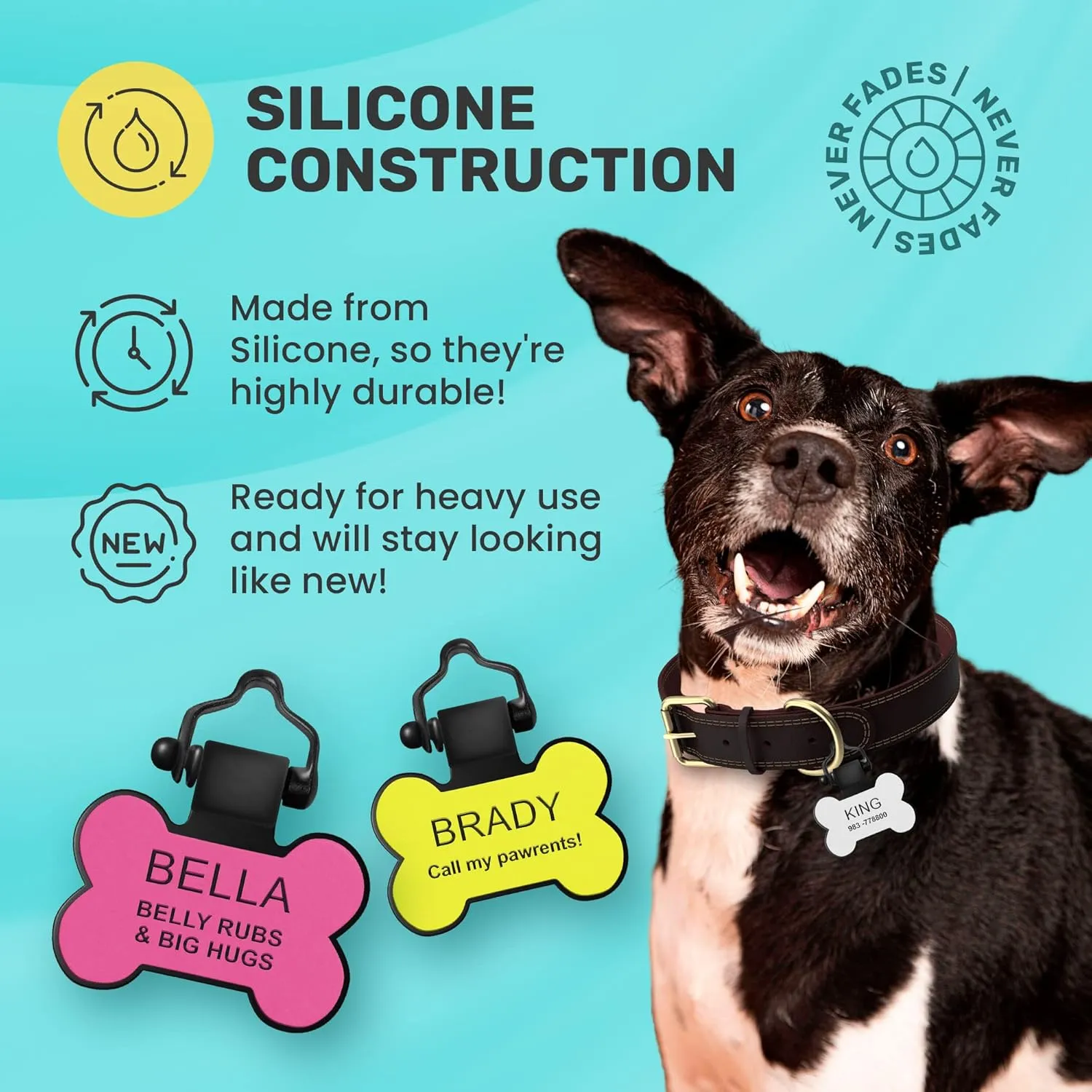 SiliDog - The Original Silicone Silent Dog Tag - Personalized Engraved Soundless Pet ID - As Seen On Shark Tank - Durable - Never Fades - Goldfish - Orange