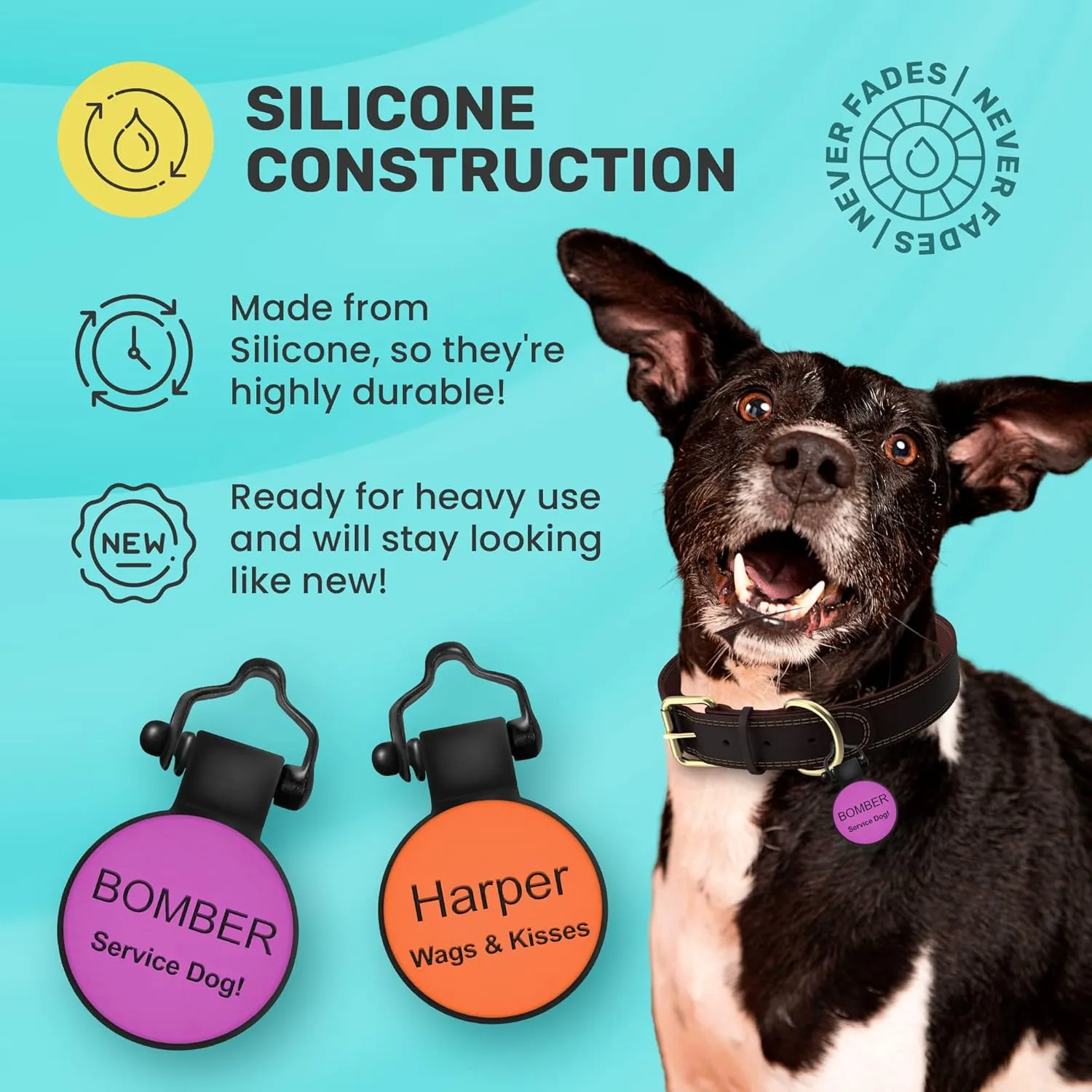 SiliDog - The Original Silicone Silent Dog Tag - Personalized Engraved Soundless Pet ID - As Seen On Shark Tank - Durable - Never Fades