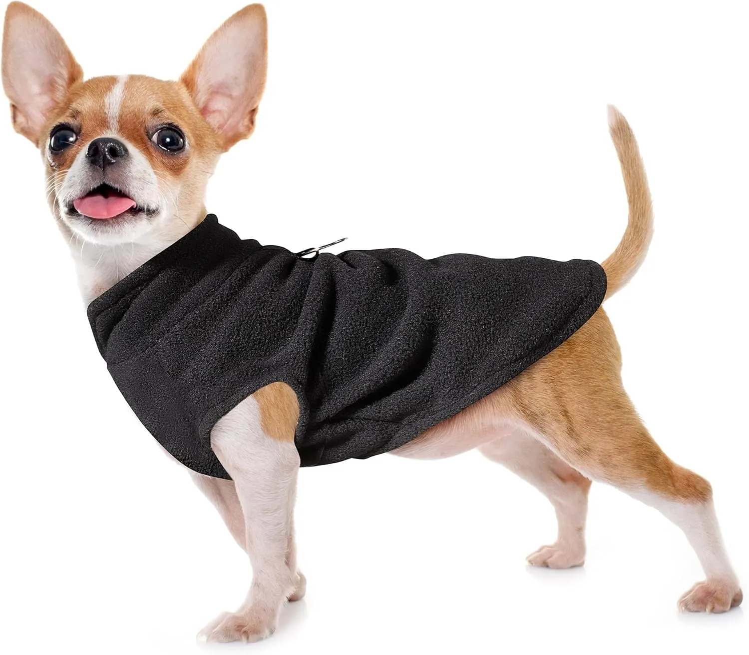 Sleeveless Pullover Fleece Vest for Small Dogs: Cozy Polyester Dog Jacket, Tank Top Sweater with Leash Ring and Armholes C Soft, Warm, and Easy-to-Wear Design for Everyday Comfort Black M