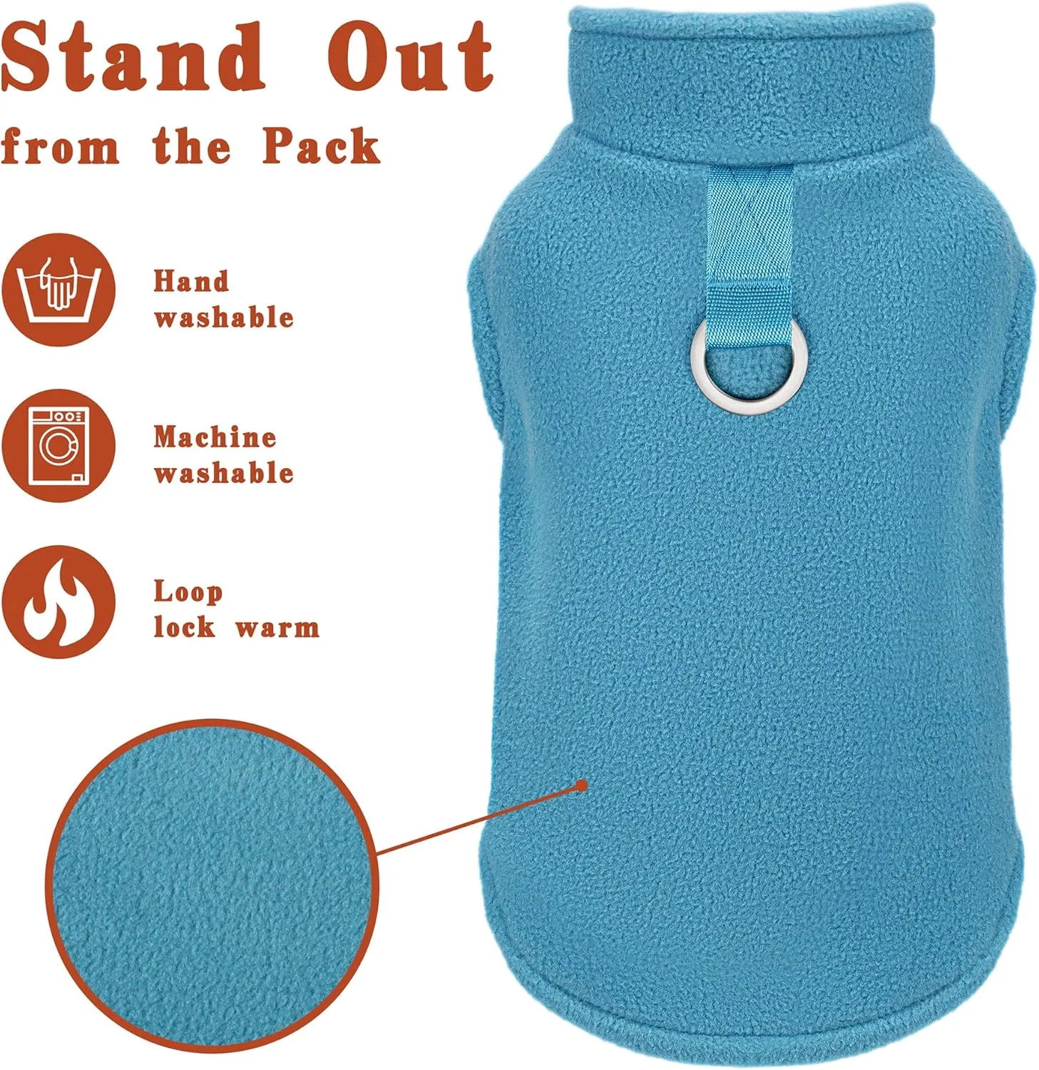 Sleeveless Pullover Fleece Vest for Small Dogs: Cozy Polyester Dog Jacket, Tank Top Sweater with Leash Ring and Armholes C Soft, Warm, and Easy-to-Wear Design for Everyday Comfort Lake Blue M