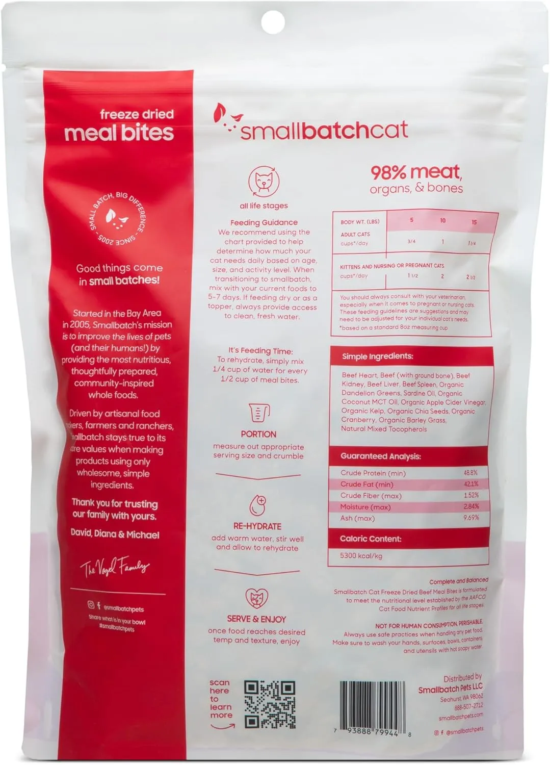smallbatch Pets Cat Freeze Dried Meal Bites, Premium Raw Cat Food, Beef Recipe, 10 oz, Humanely Sourced Meat and Made in The USA