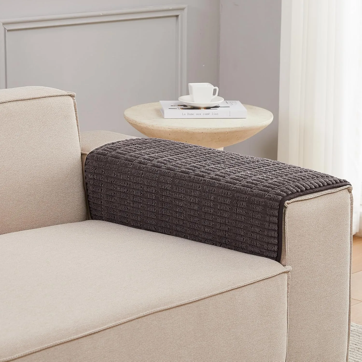 Sofa Armrest Cover Couch Arm Cover Armchair Covers, 2pcs Anti-Slip Couch Arm Protectors Sofa Arm Covers (Coffee, 18x22x2pcs)