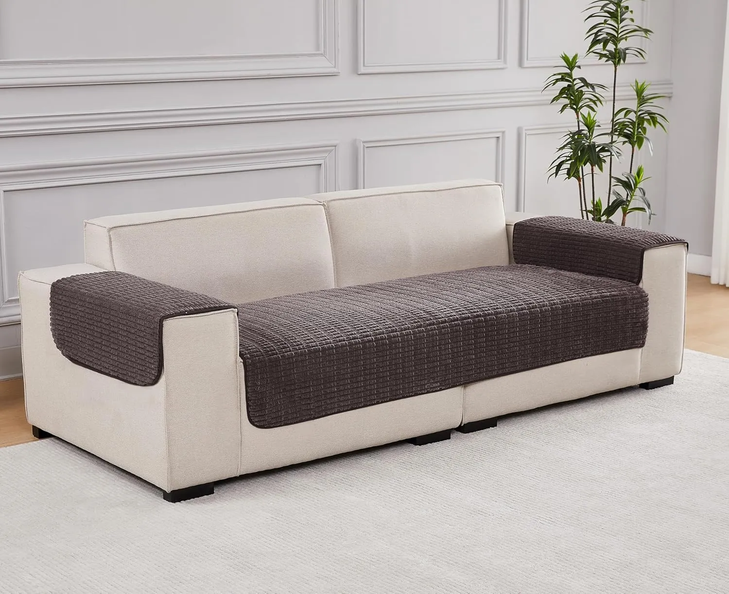 Sofa Armrest Cover Couch Arm Cover Armchair Covers, 2pcs Anti-Slip Couch Arm Protectors Sofa Arm Covers (Coffee, 18x22x2pcs)