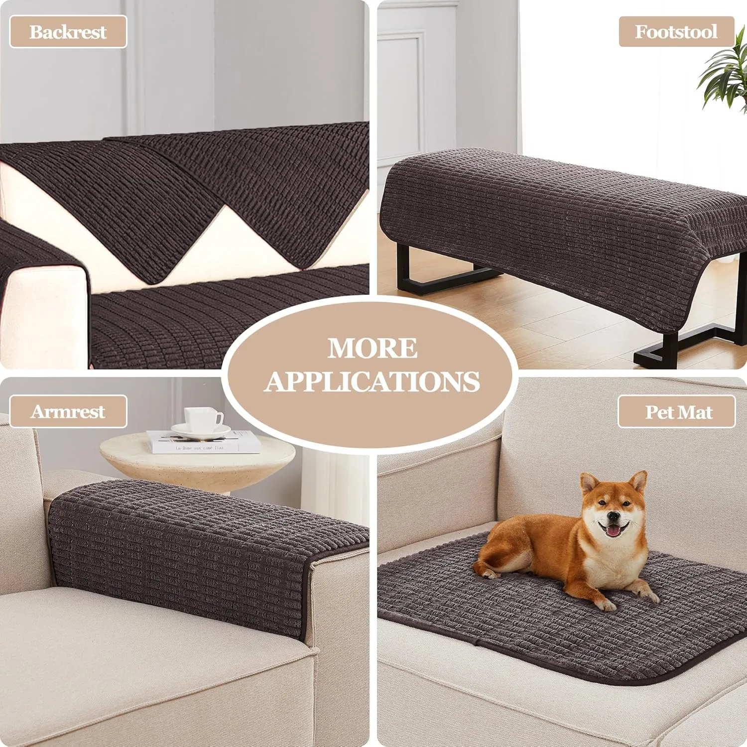 Sofa Armrest Cover Couch Arm Cover Armchair Covers, 2pcs Anti-Slip Couch Arm Protectors Sofa Arm Covers (Coffee, 18x22x2pcs)