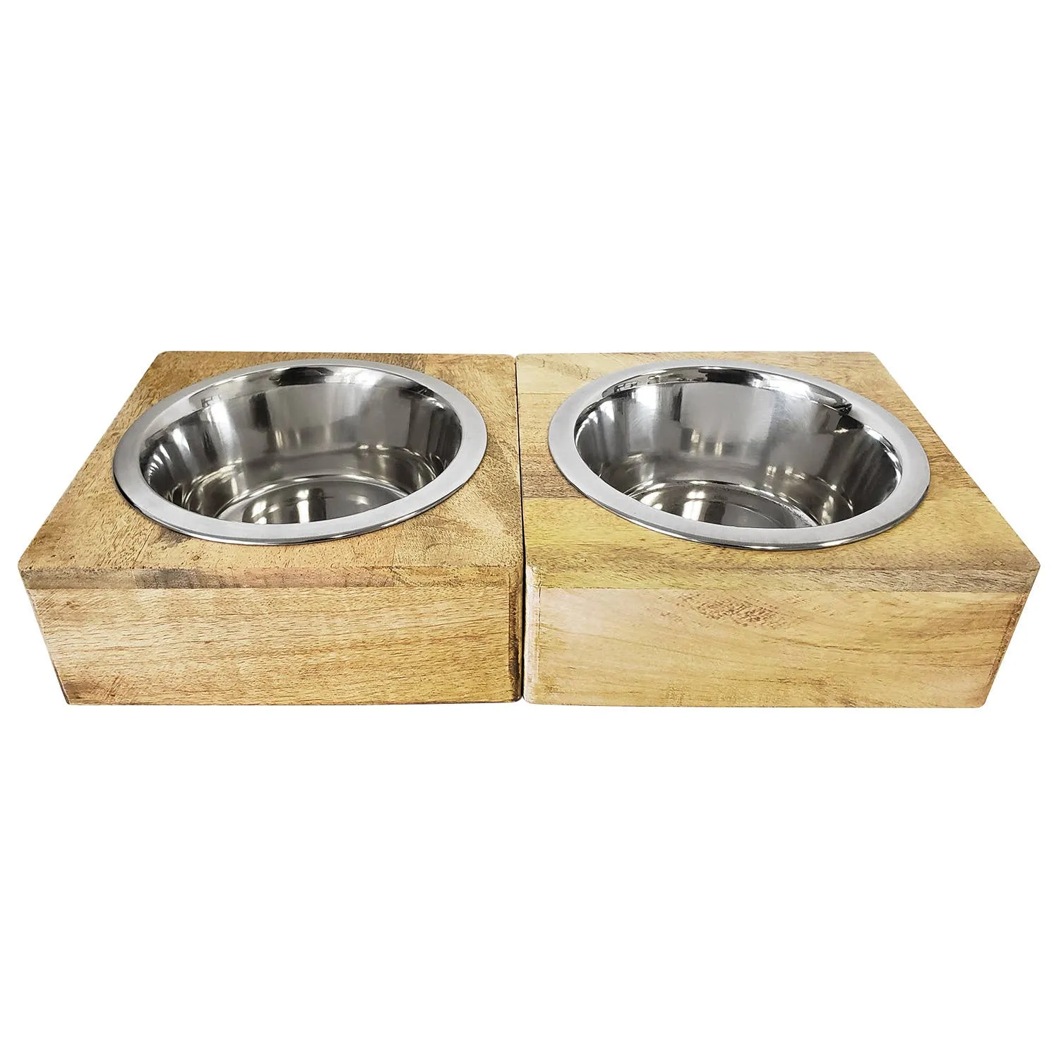 Stainless Steel Dog Bowl with SQUARE MANGO Wood Holder