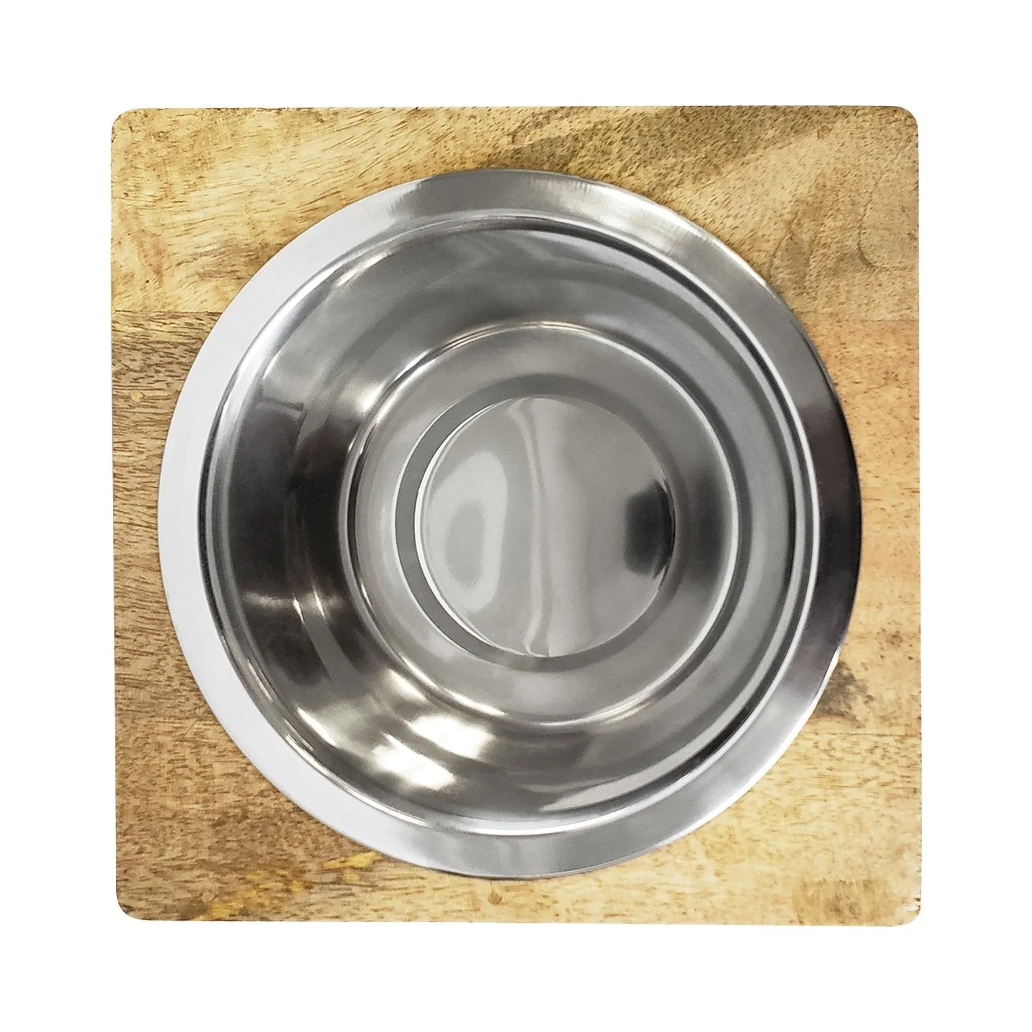 Stainless Steel Dog Bowl with SQUARE MANGO Wood Holder