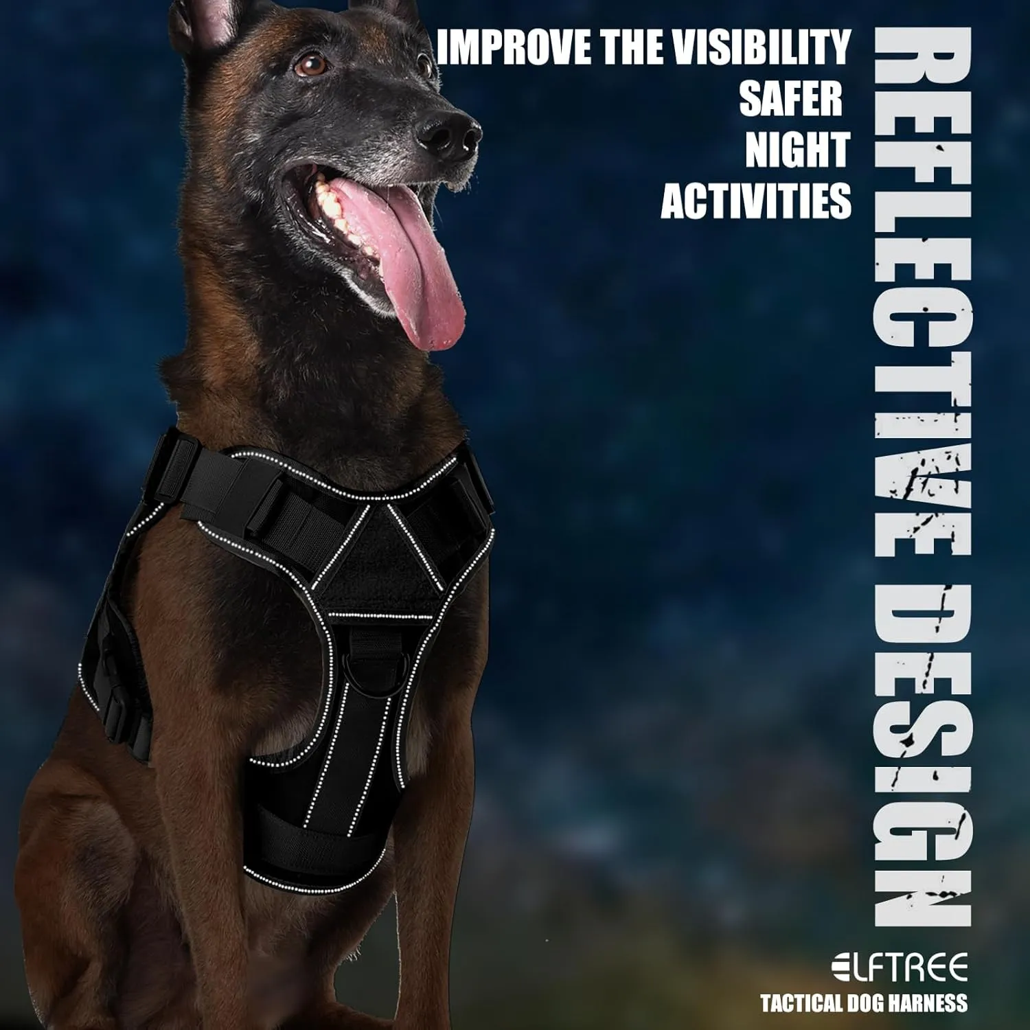 Tactical Dog Harness, 2X Metal Buckle, Military Reflective Dog Harness with Hidden Airtag Holder and Handle, Adjustable No-Pull Service Dog Vest with Molle & Loop Panels
