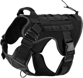 Tactical Dog Harness, 2X Metal Buckle, Military Reflective Dog Harness with Hidden Airtag Holder and Handle, Adjustable No-Pull Service Dog Vest with Molle & Loop Panels