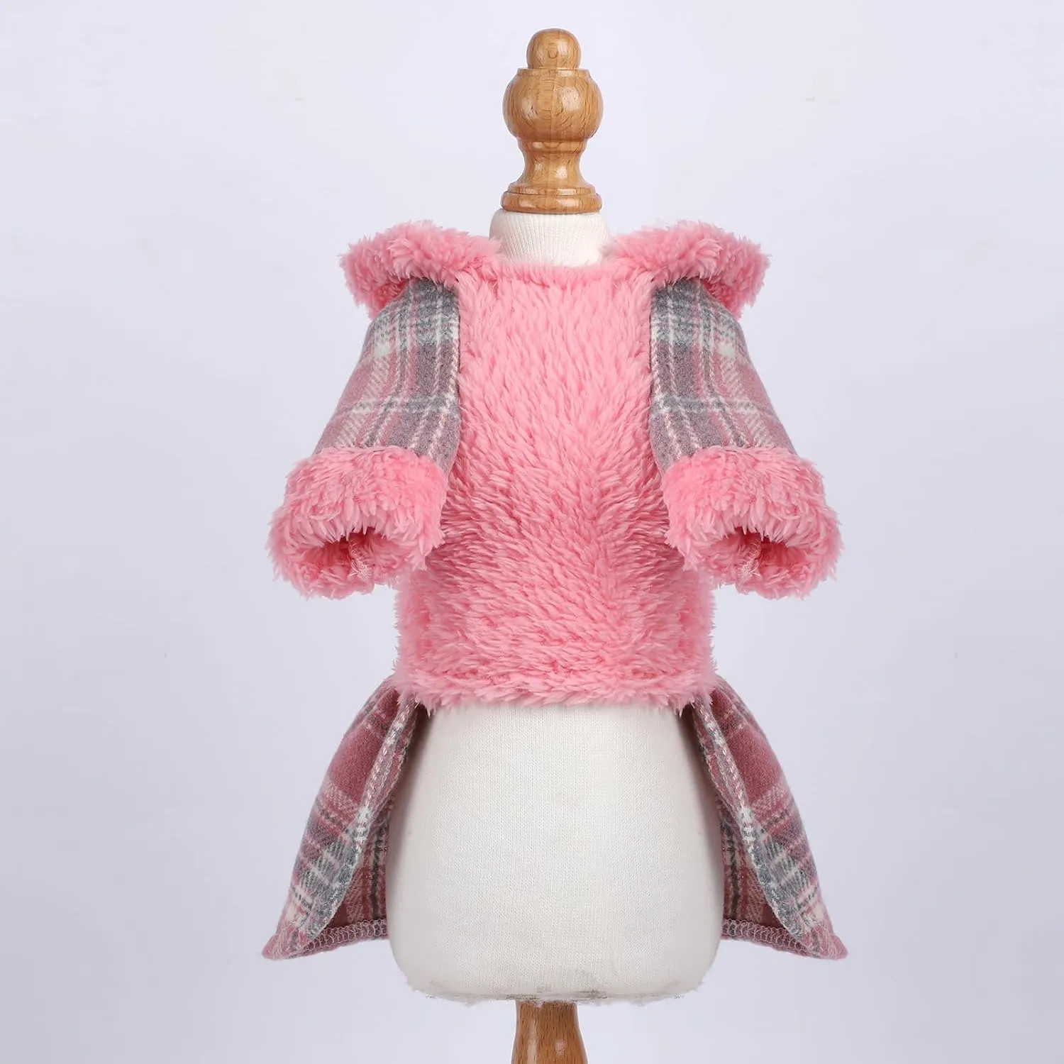 Teacup Dog Clothes Girl Pet Dresses for Small Dogs Winter Puppy Dress Sweater Fleece Warm Puppy Hoodie Sweatshirt Plaid Pet Outfit for Chihuahua Yorkie Shih Tzu Teacup Cat Clothing (X-Small, Pink)