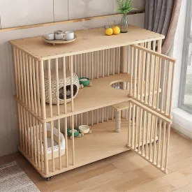 Wooden Cat House with Scratching Post and Wheels - Multi-Feature Large Cat Condo for Indoor Use with 360 Ventilation, Breathable and Comfortable Design